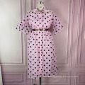 Pleated Pink Thin Tulle Belt Patchwork Polka Dot Sweet Girl Prom Dress
